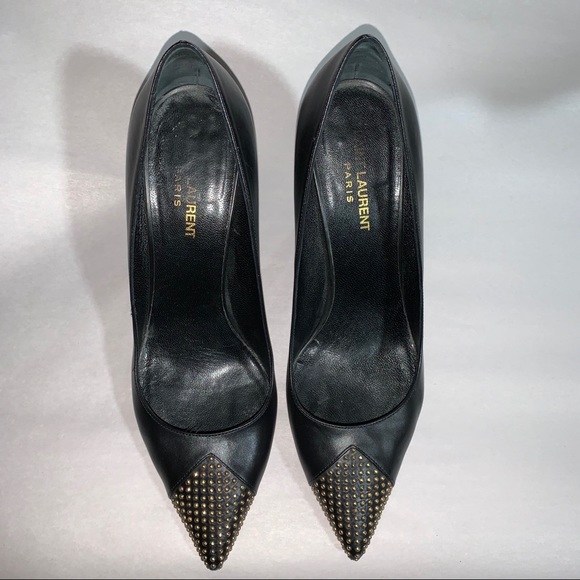 SAINT LAURENT size 39.5 black calfskin stud pumps - Picture 4 of 13